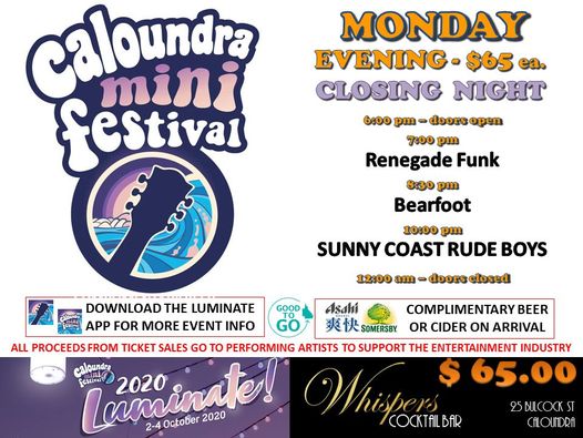 Caloundra Mini Music Festival 2020 – MONDAY EVENING Session (18+ event)